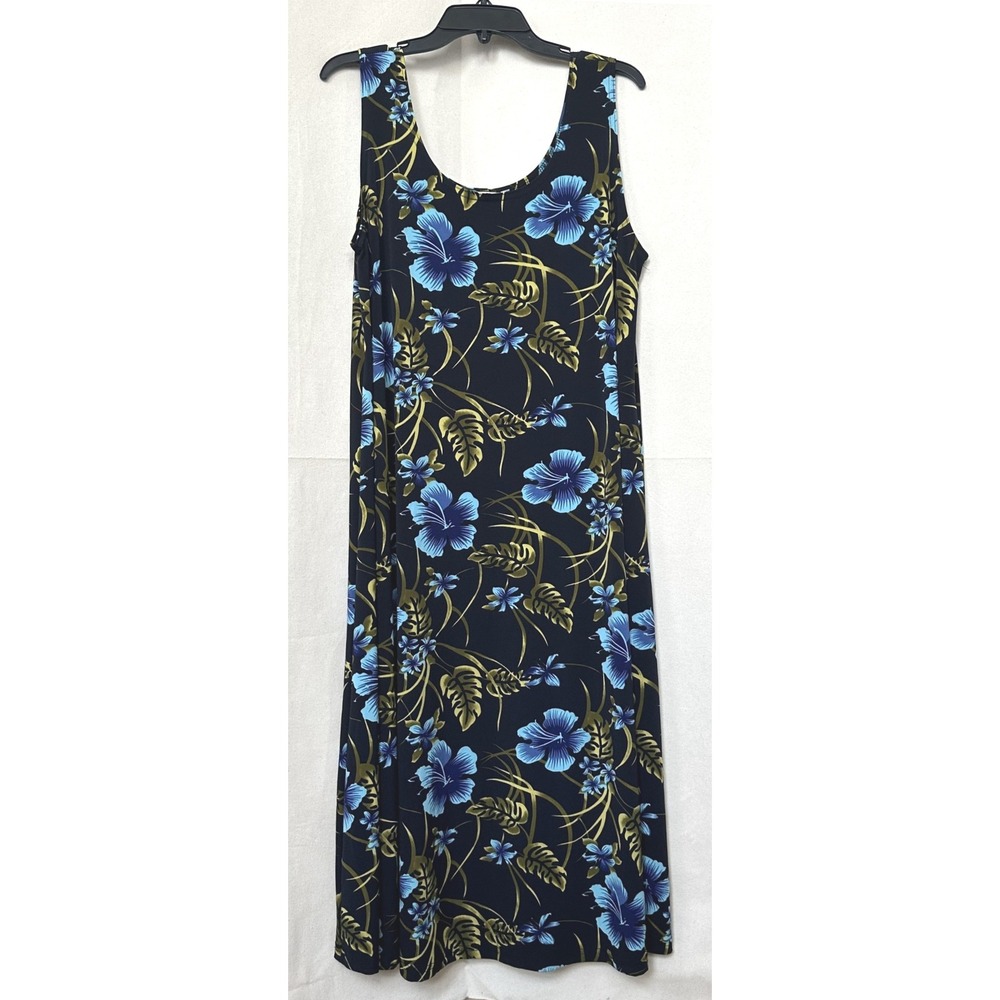Vtg 90s Kisses & Hugs Hawaiian Tropical Hibiscus Floral Maxi Tank Dress 2XL USA